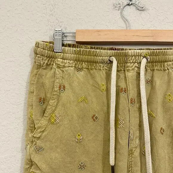 PILCRO ANTHROPOLOGIE Shorts Khaki Embroidered Drawstring Casual Beach - Picture 3 of 9